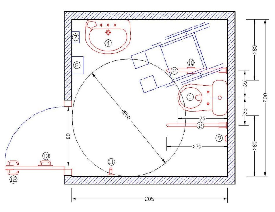 Ширина двери для МГН В санузел