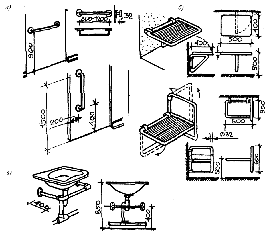 Откидное сиденье душевая МГН чертежи