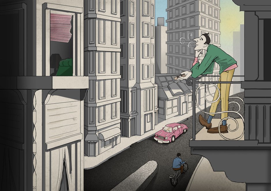 Человек на балконе рисунок