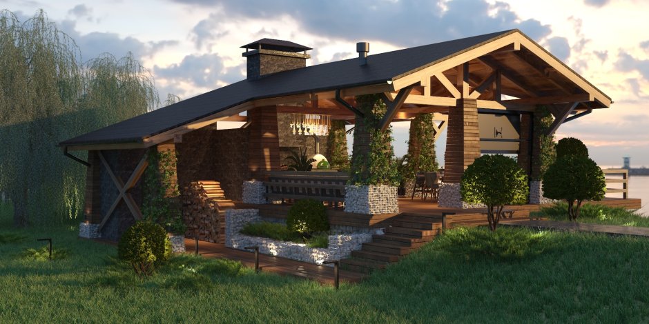 Беседка с мангальной зоной проекты в стиле Шале