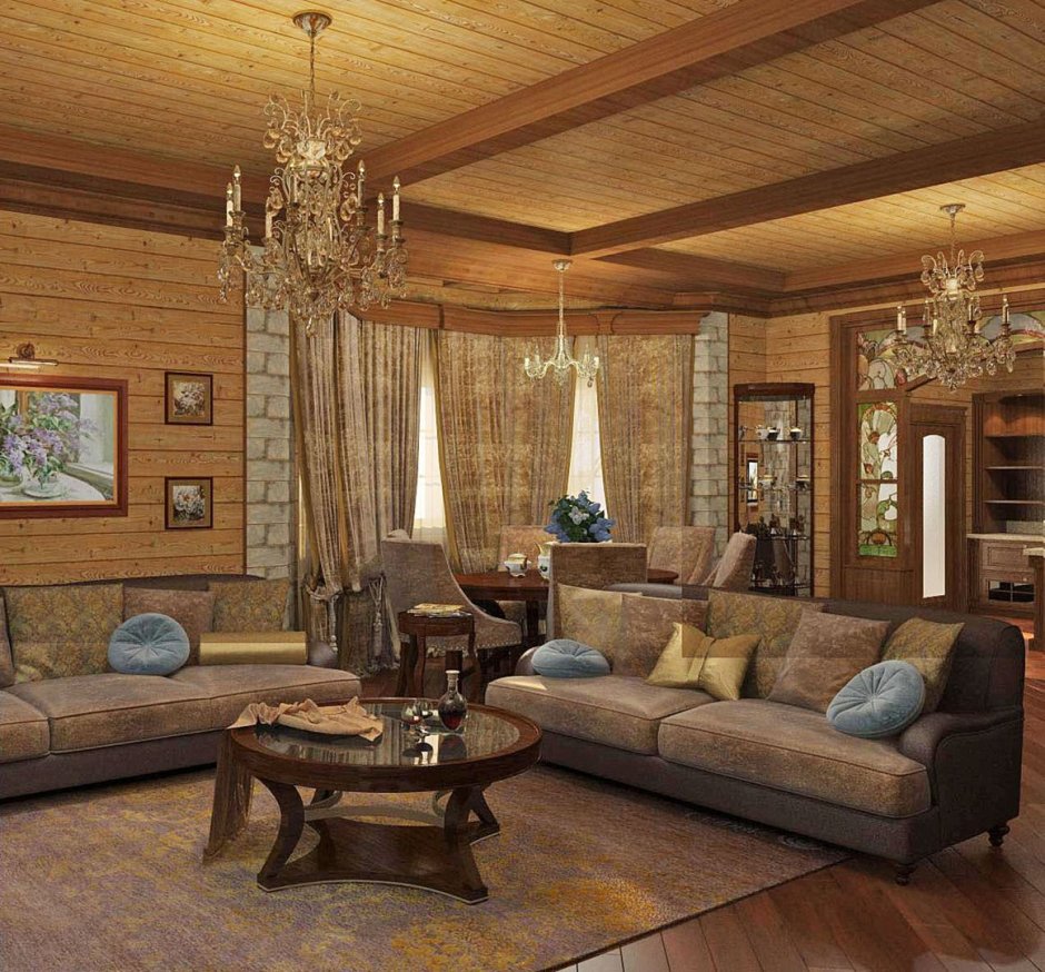 Гостиная в деревянном доме