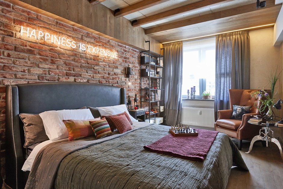 Спальня в стиле лофт
