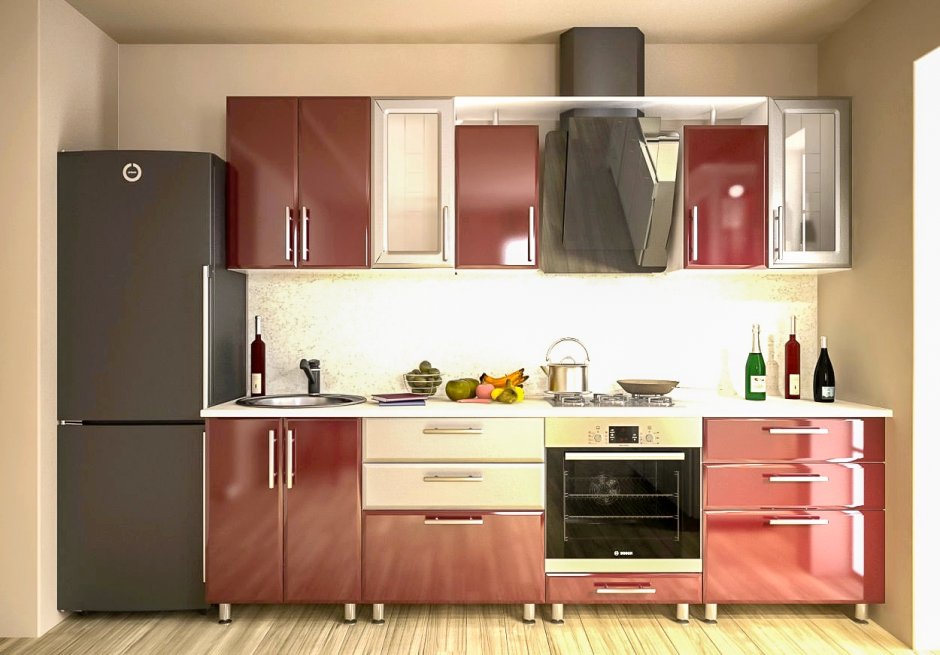 Кухонный гарнитур бордовый