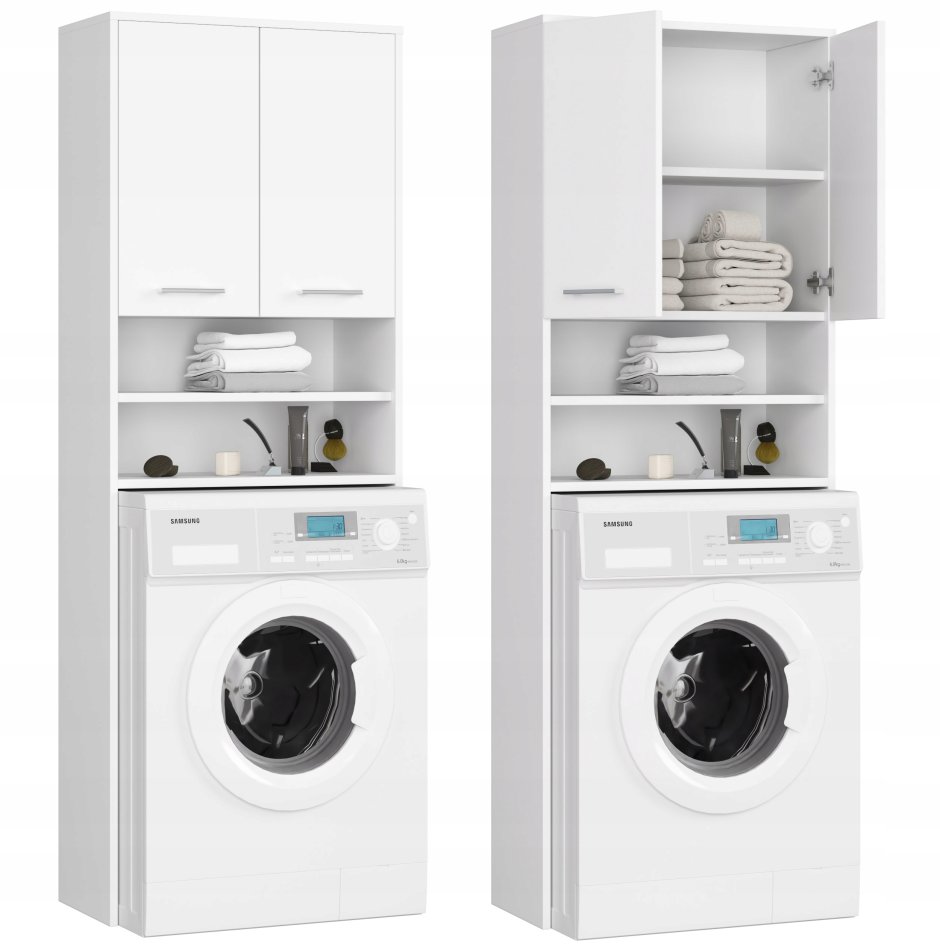 Стеллаж над стиральной машинкой со штангой для сушки, 66×25×175 см