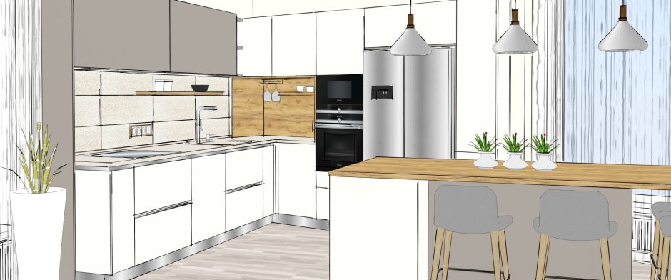 3д эскиз кухни Минимализм