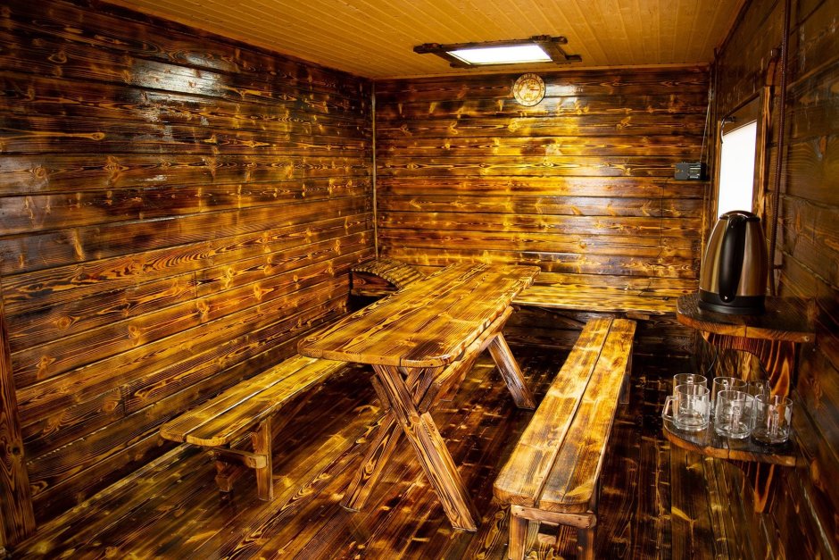 Баня отделанная горбылем