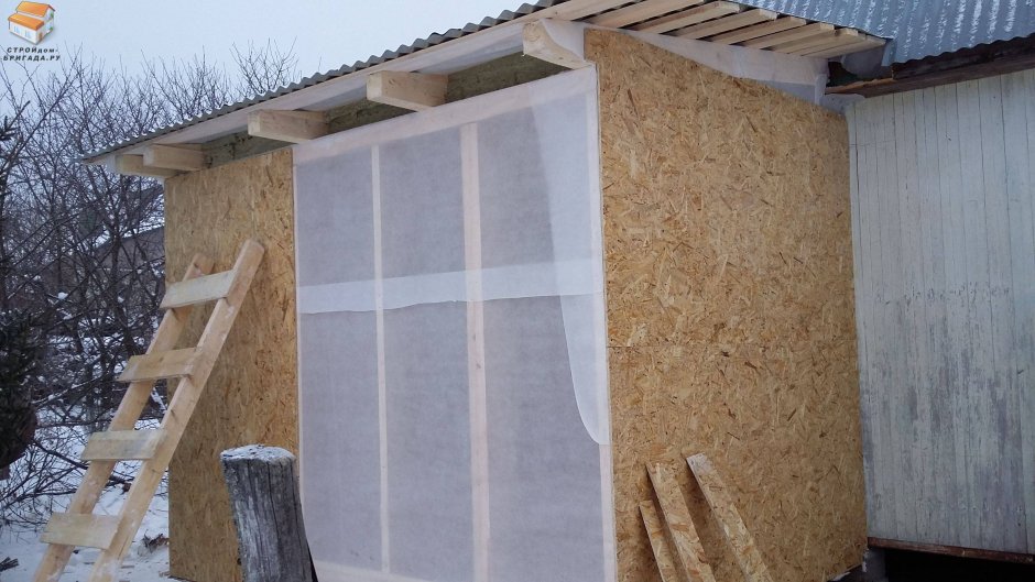 Каркасная пристройка к дому из бруса 6на2