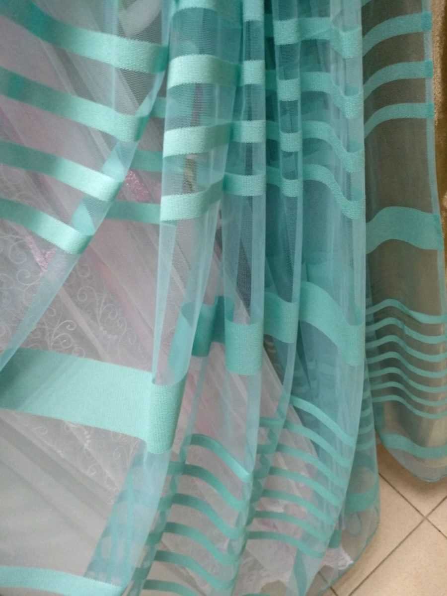 Тюль с бирюзовыми полосками