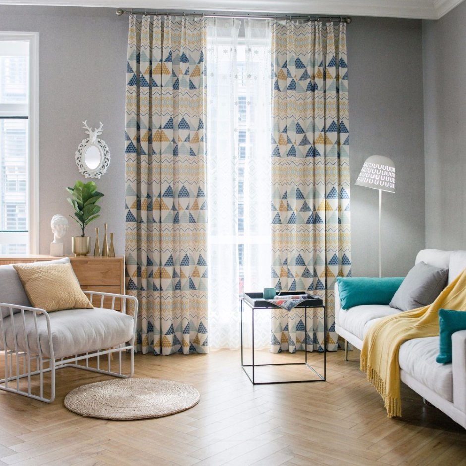 Шторы синие с желтым