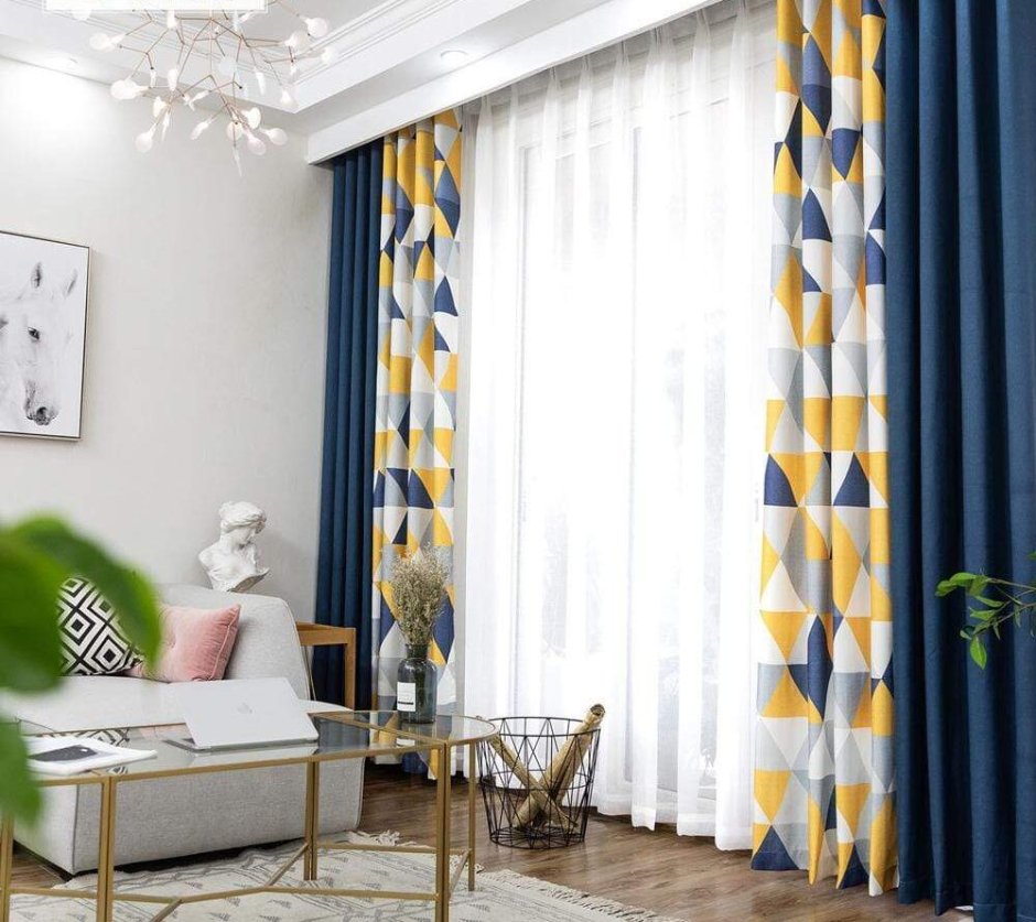 Шторы синие с желтым