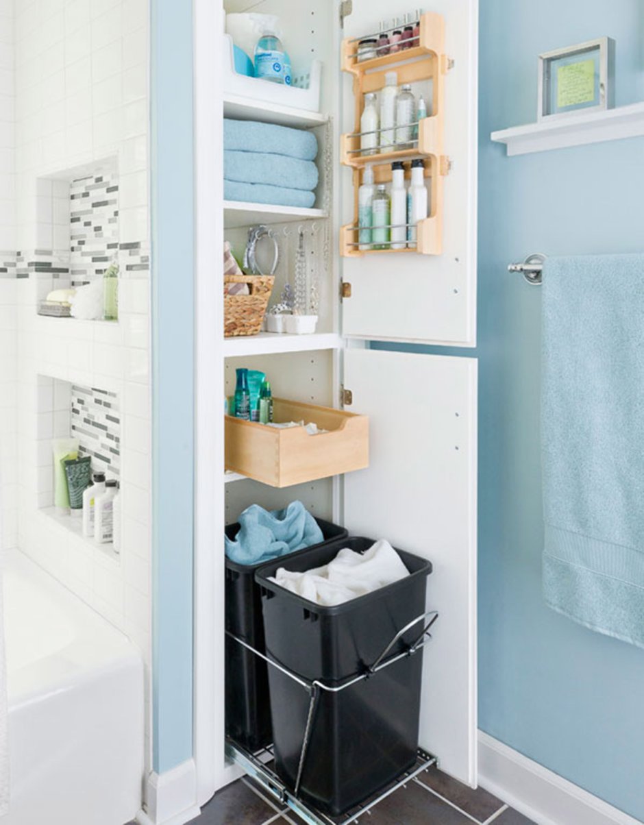 Шкафчик в ванной комнате для тазиков