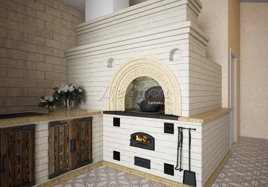 Печь с лежанкой в современном классическом интерьере