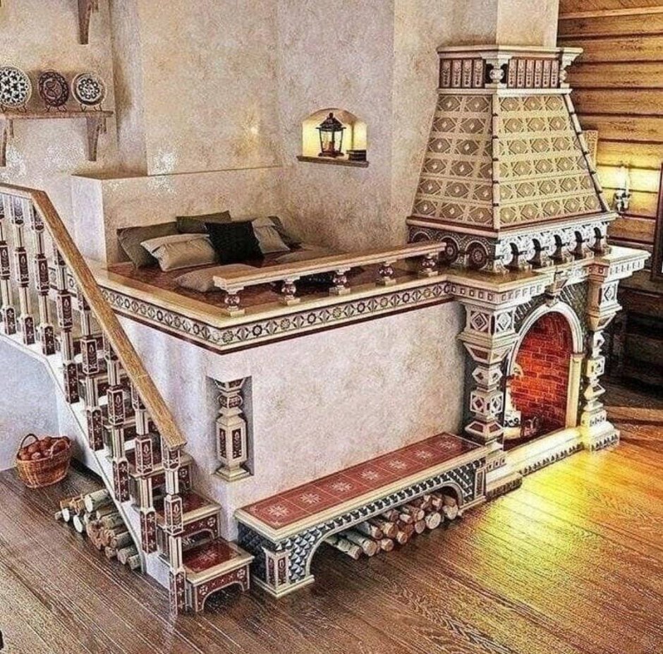 Русская печь с изразцами с лежанкой