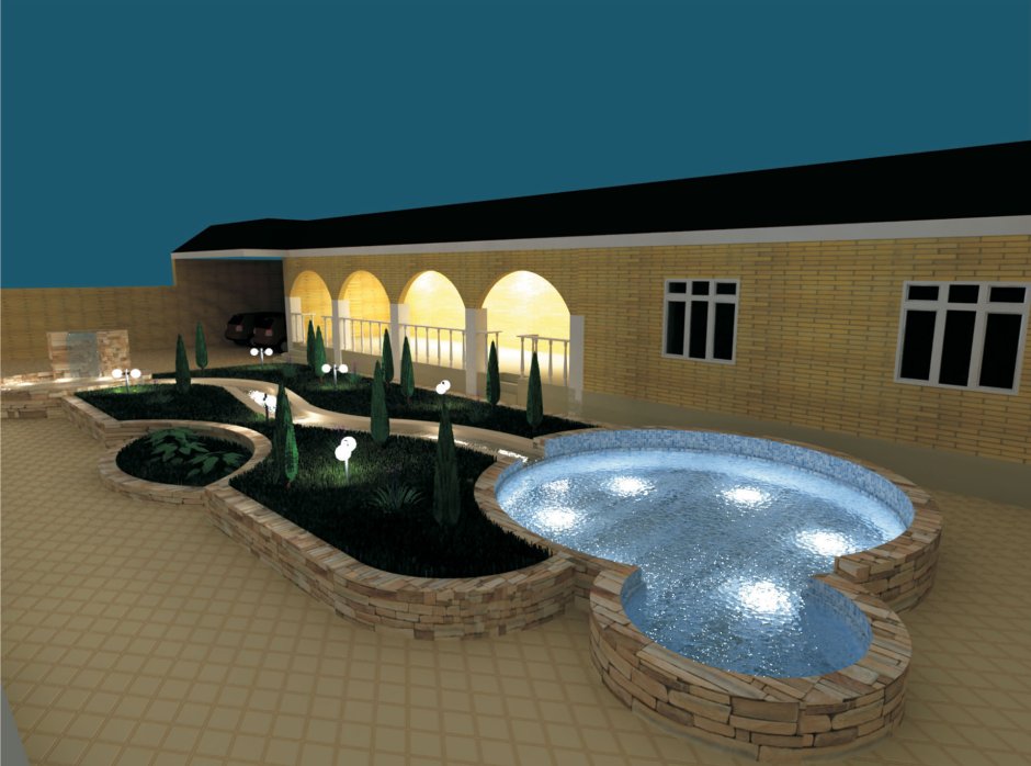 Ландшафт чеченских двора в частном доме