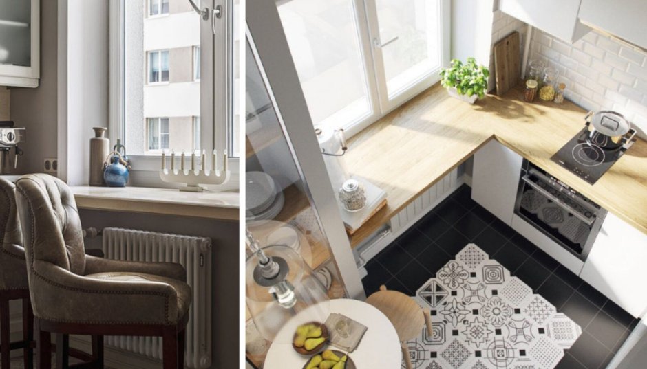 Интерьер кухни с окном