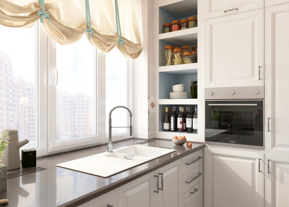 Маленькая кухня вдоль окна