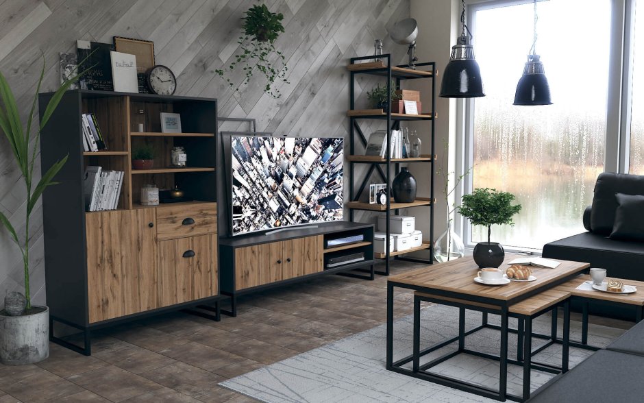 Модульная гостиная лофт дуб Вотан