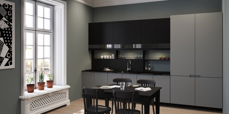 Кухня эмаль матовая 3200 ( фасад RAL 7040, каркас Пикард)