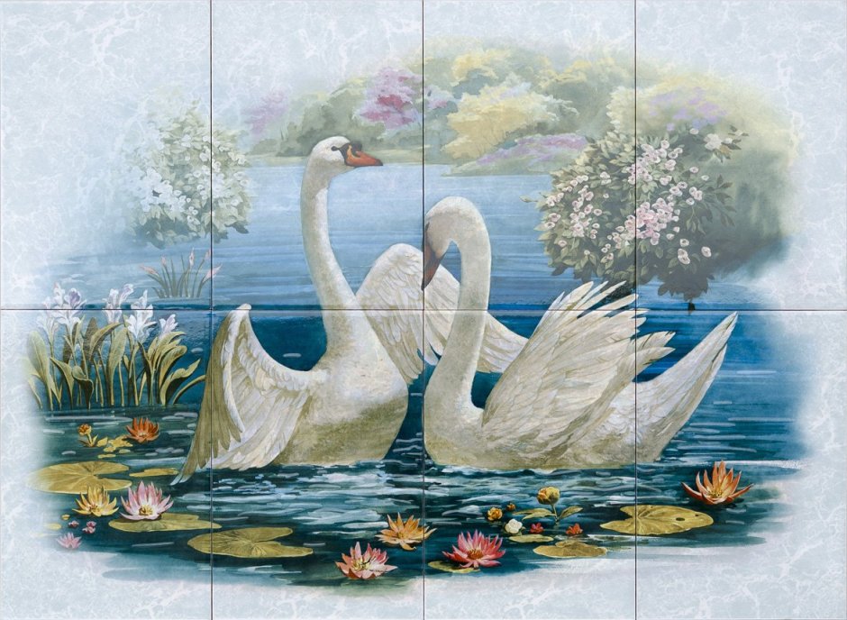 Живые фотообои с лебедями