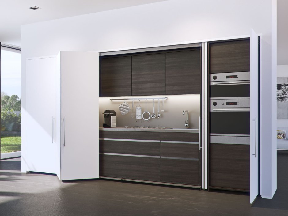 Кухонный гарнитур с раздвижными дверями