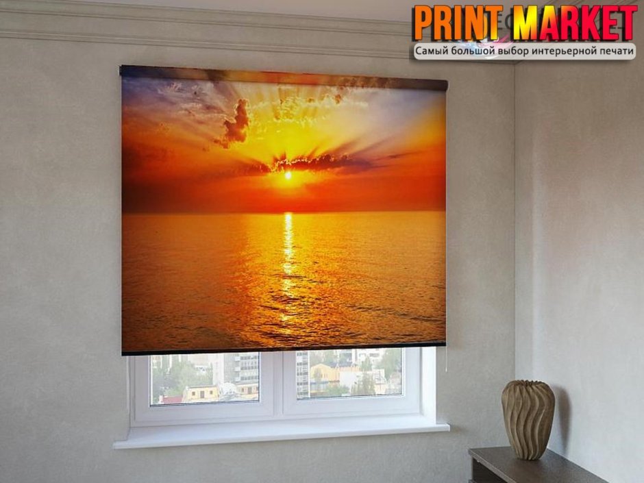 Рулонные шторы с фотопечатью на лоджии
