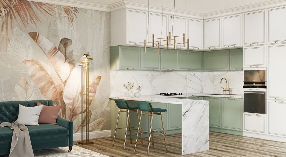 Кухня из массива с витражами