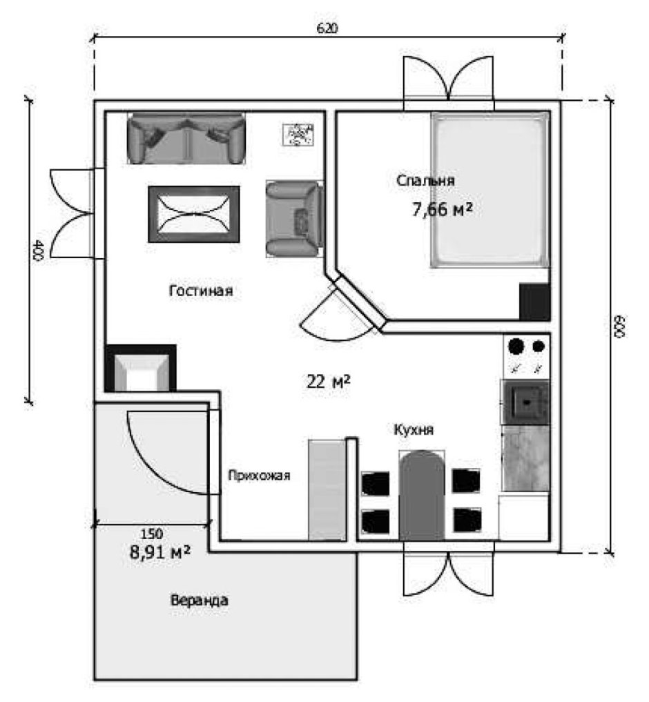 Планировка дачного дома 6х6 одноэтажный