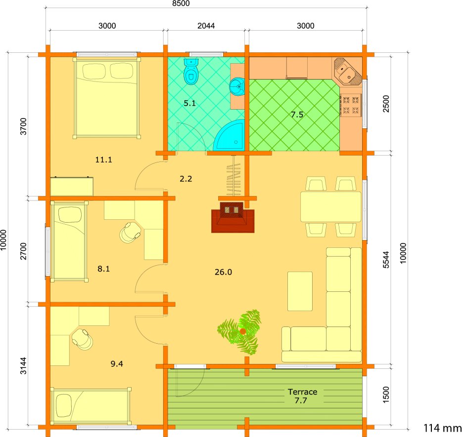 План дома 6 на 9 одноэтажный с печкой