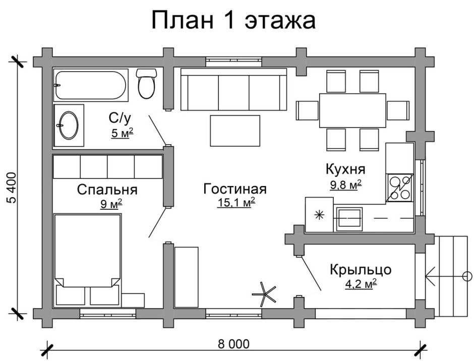Планировка 1 этажного дома с печкой