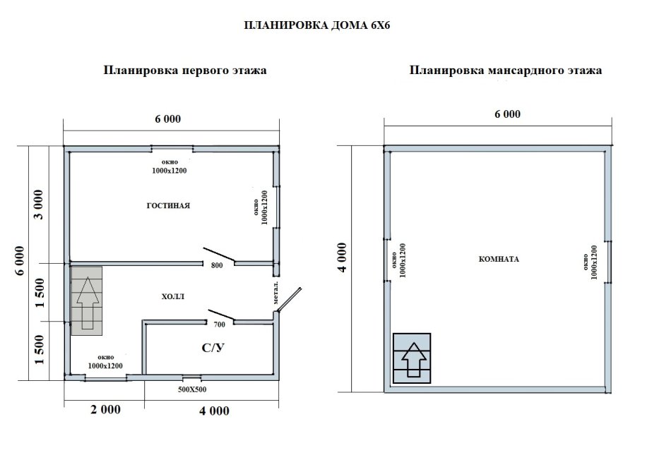 Планировка дачного дома 6 на 6 с печкой