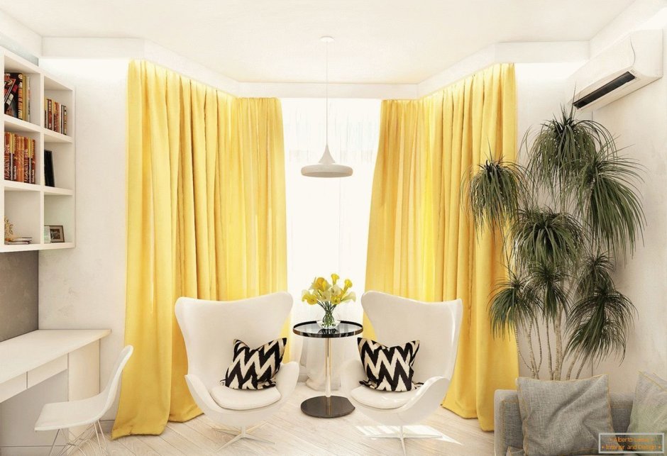Гостиная с желтыми шторами
