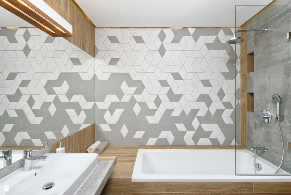 Интерьер ванной комнаты с шестигранной плиткой