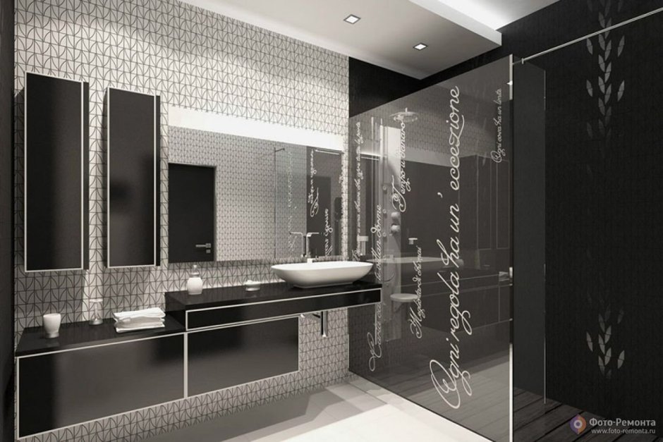 Декор ванной комнаты черно белый стиль