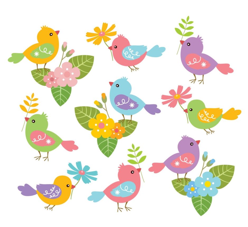 Разноцветные птички для оформления