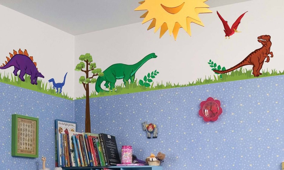 Шкаф-купе в детскую комнату с динозаврами