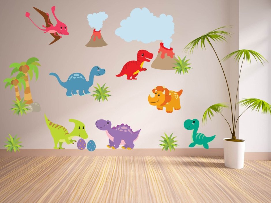Декор стены в комнате с динозаврами