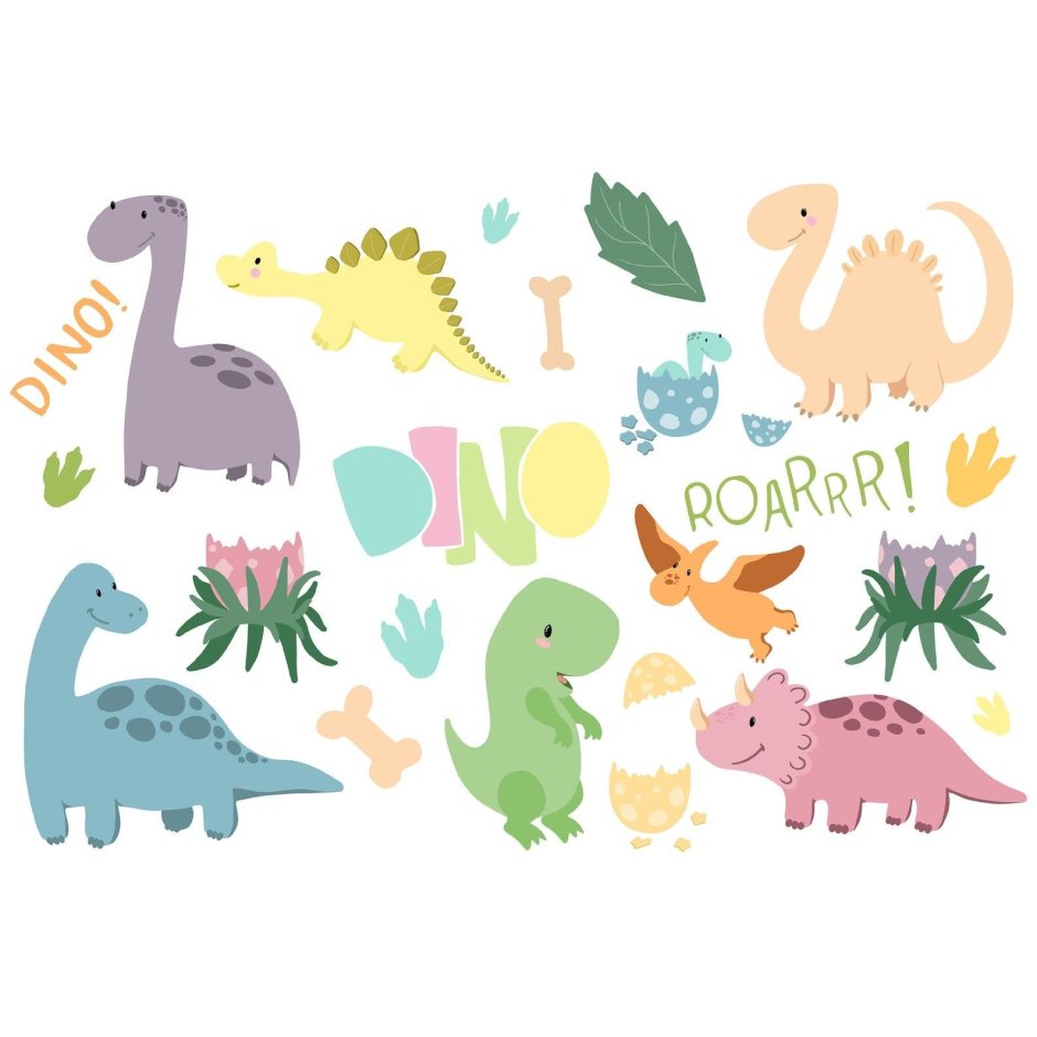 Стикеры с динозаврами милые