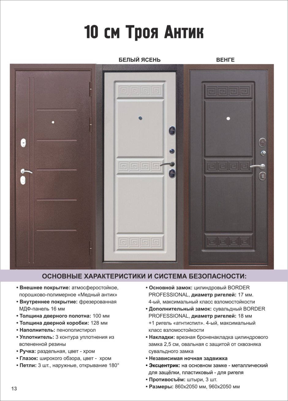 Входная металлическая дверь 10 см Толстяк РФ медный антик белый ясень