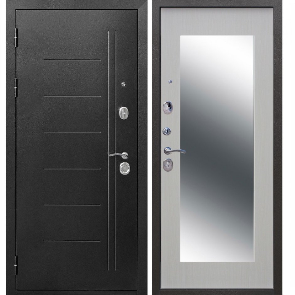 Дверь мет. 10 См Троя серебро Maxi зеркало белый ясень (960мм) левая