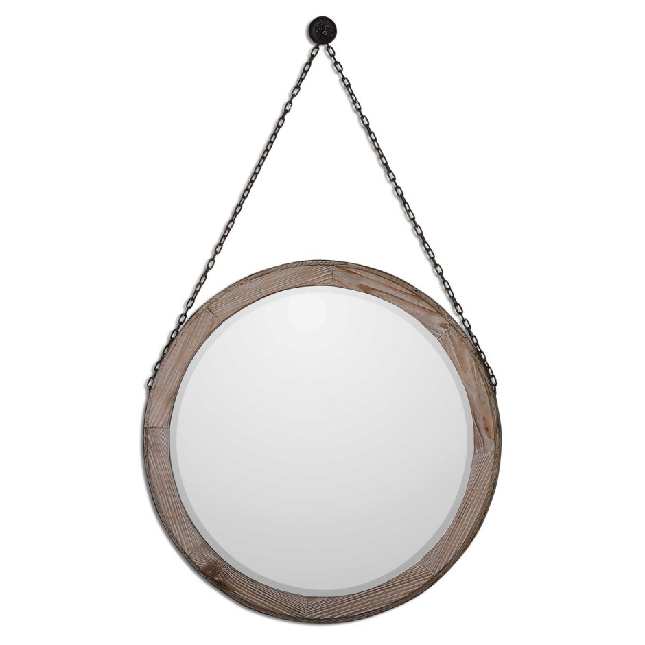 Круглое зеркало в деревянной рамке