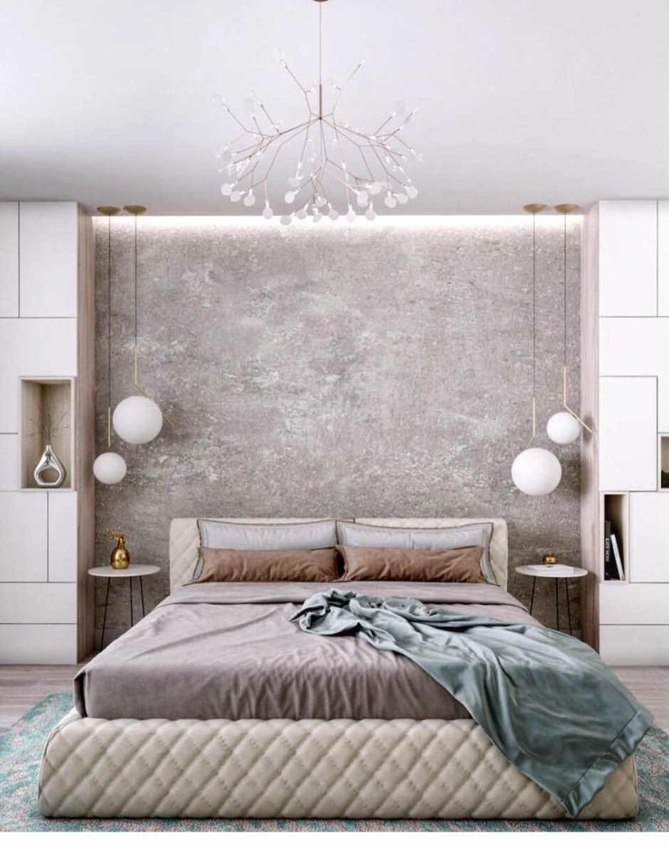Дизайн стен с декоративной штукатуркой в спальне