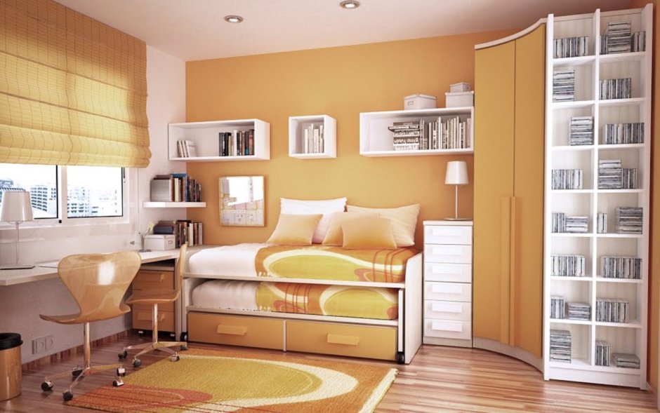 Обустройство комнаты идеи для подростка с встроенной кроватью
