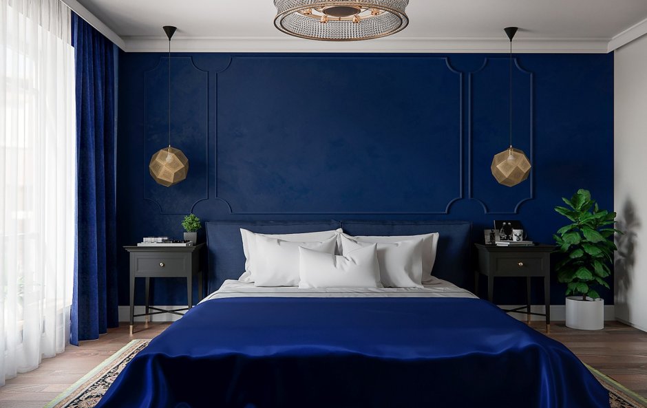 Гостиная с синими стенами