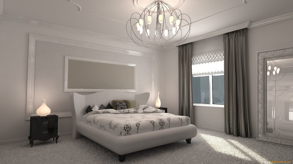 Интерьер спальни в современном стиле в светлых
