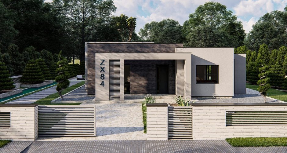 Zx84 - одноэтажный современный дом с плоской крышей