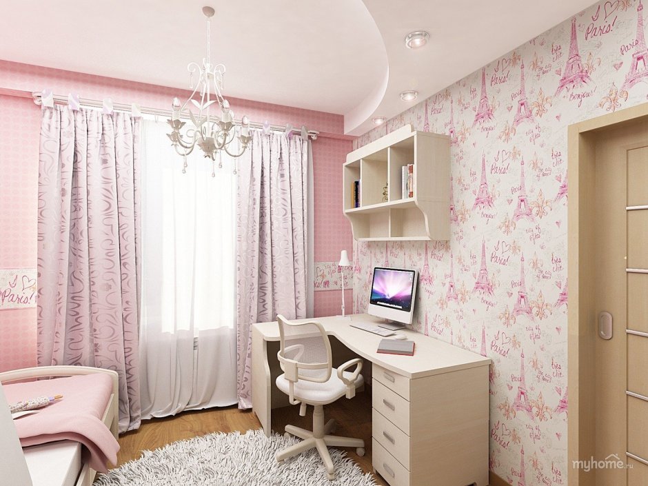 Сиренево розовая комната для девочки