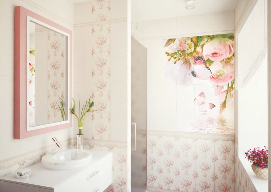 Искусственные цветы в ванной комнате