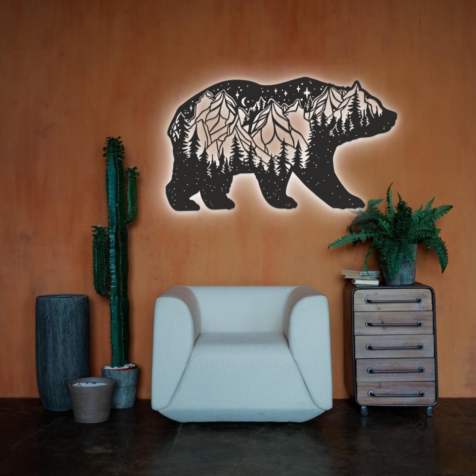 Медведь на стену с подсветкой